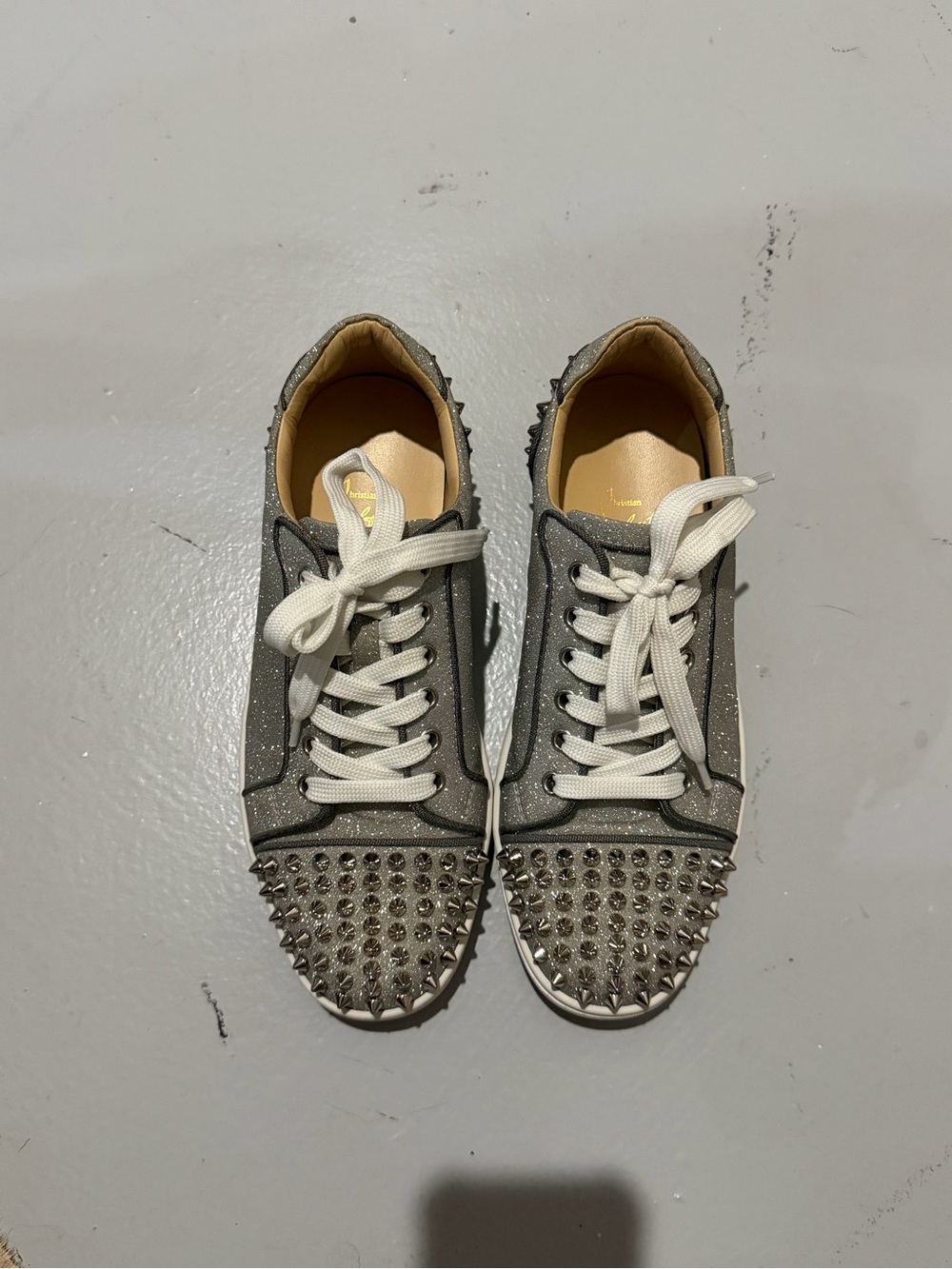 Christian Louboutin Gray Studded Women's Lace-Up Sneakers